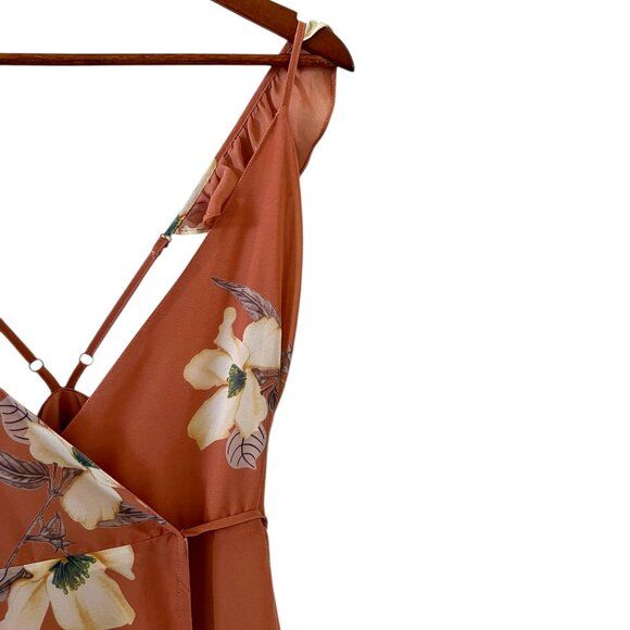 Lulu's NEW All Mine Rusty Rose Floral Print Wrap Dress Size L - Picture 4 of 15